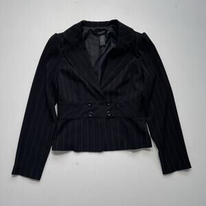 Vintage Y2K Black Pinstriped Office Siren Blazer / Sz 7/8 Indie Emo Suit Jacket